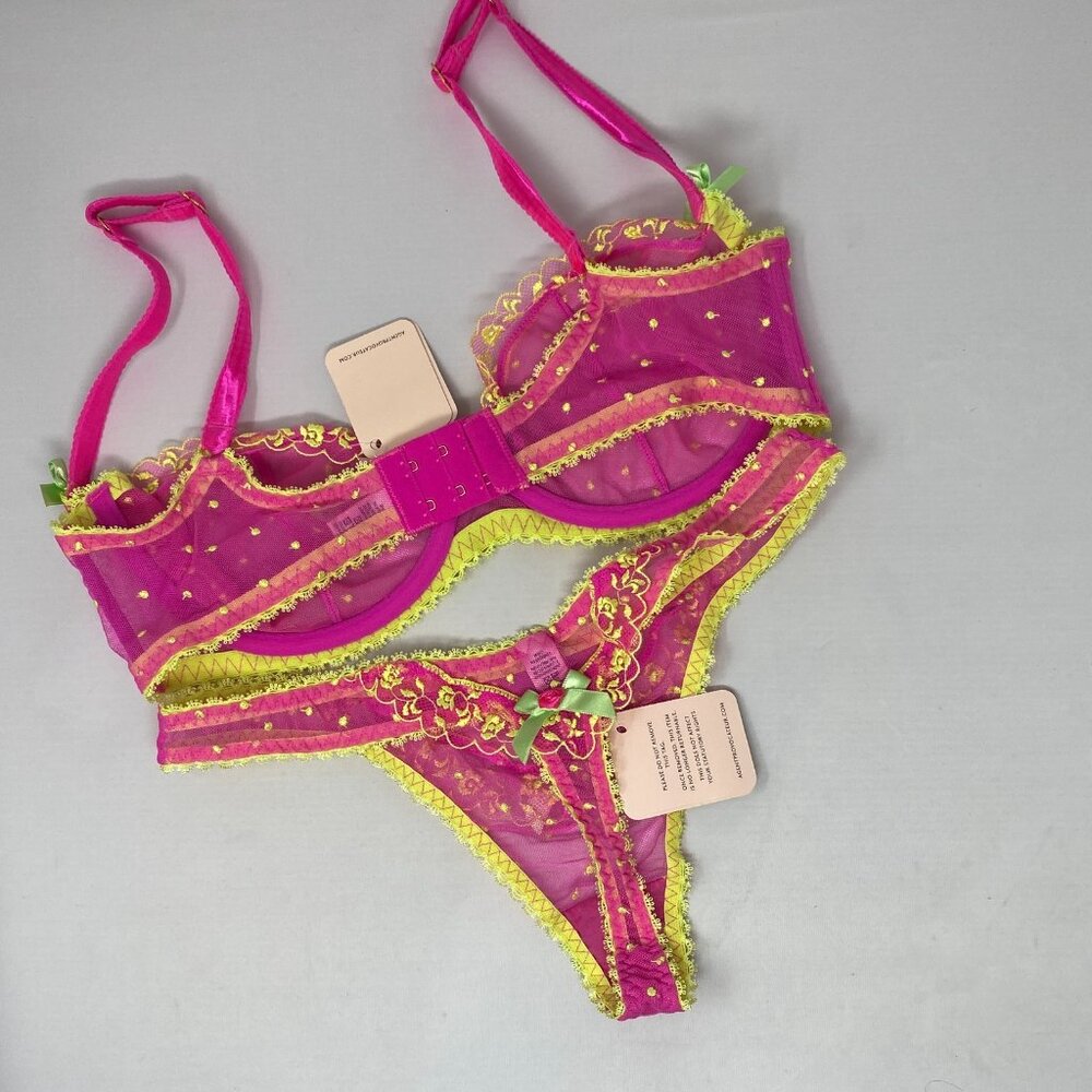 Agent Provocateur Connie Pink Yellow 36D/3 Set NWT - Picture 8 of 12